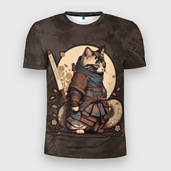Мужская спорт-футболка Кошачий самурай в японском стиле