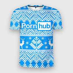 Футболка спортивная мужская Порнхаб - новогодний синий паттерн, цвет: 3D-принт