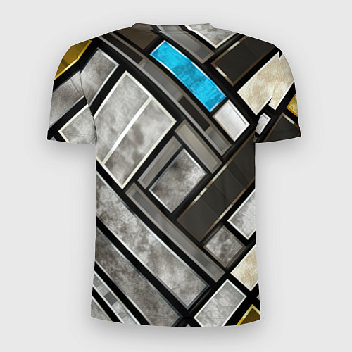 Мужская спорт-футболка Серые квадраты с голубой вставкой / 3D-принт – фото 2