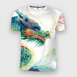 Мужская спорт-футболка Japanese dragon - watercolor art