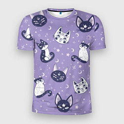 Мужская спорт-футболка Мистические кошечки - паттерн фиолетовый