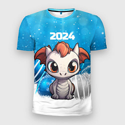 Мужская спорт-футболка Белый дракон с новогодними шариками