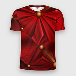 Футболка спортивная мужская Красный материал со складками, цвет: 3D-принт