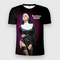 Мужская спорт-футболка Techno храм монашка в чулках