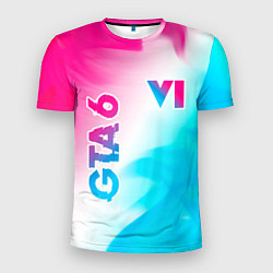 Мужская спорт-футболка GTA 6 neon gradient style вертикально
