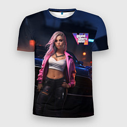 Мужская спорт-футболка GTA 6 девушка у машины