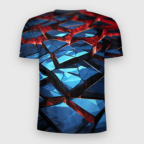 Мужская спорт-футболка Синие абстрактные плиты и красное свечение / 3D-принт – фото 2
