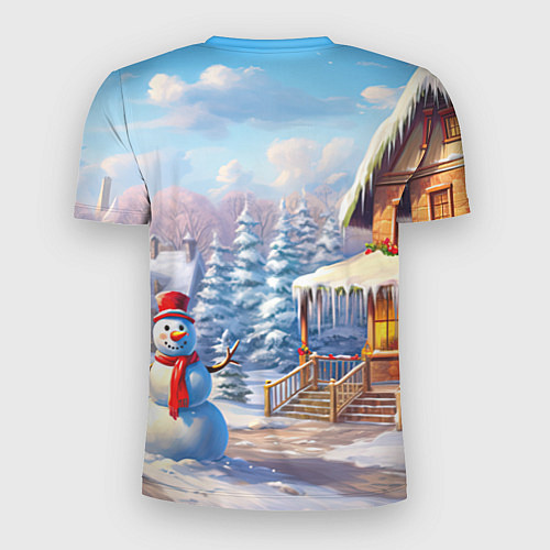 Мужская спорт-футболка Снежный зимний дом с драконом / 3D-принт – фото 2
