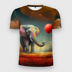 Мужская спорт-футболка Грустный слон и красный шарик