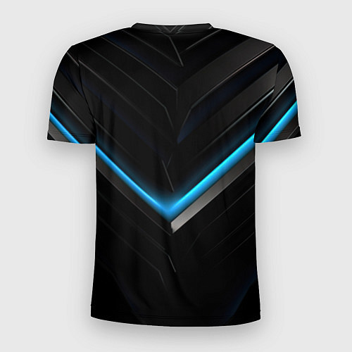 Мужская спорт-футболка Черная абстракция с синим неоновым ярким свечением / 3D-принт – фото 2