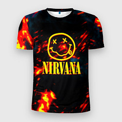 Мужская спорт-футболка Nirvana rock огненное лого лава