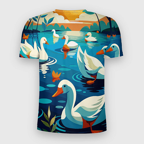 Мужская спорт-футболка Гуси лебеди вода / 3D-принт – фото 2