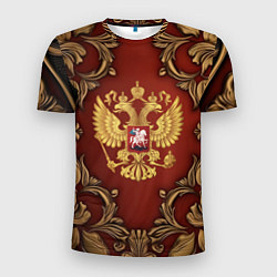 Футболка спортивная мужская Золотой герб России на красном фоне лепнина, цвет: 3D-принт