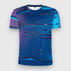 Футболка спортивная мужская Неоновая поверхность синяя с каплями воды, цвет: 3D-принт