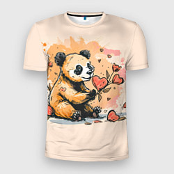 Мужская спорт-футболка Милая панда с сердечком и цветами