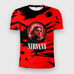 Мужская спорт-футболка Nirvana красные краски рок бенд