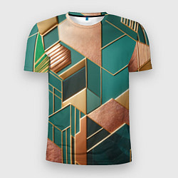 Футболка спортивная мужская Арт деко зеленый и золотой узор из геометрических, цвет: 3D-принт