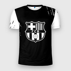 Мужская спорт-футболка Barcelona белые краски текстура