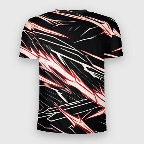 Мужская спорт-футболка Красные и белые полосы на чёрном фоне / 3D-принт – фото 2