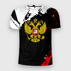 Мужская спорт-футболка Россия герб текстура краски