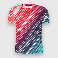 Футболка спортивная мужская Белые линии на синем и красном, цвет: 3D-принт