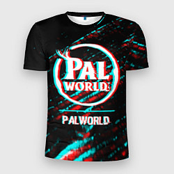 Мужская спорт-футболка Palworld в стиле glitch и баги графики на темном ф