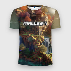 Футболка спортивная мужская Minecraft logo горы и реки, цвет: 3D-принт