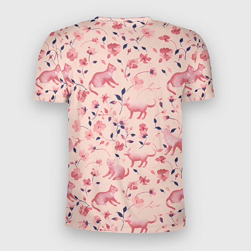 Мужская спорт-футболка Розовый паттерн с цветами и котиками / 3D-принт – фото 2