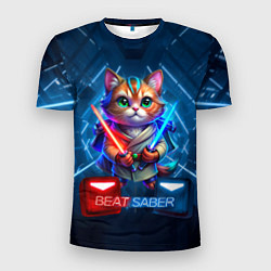 Мужская спорт-футболка Beat Saber кот музыкальный джедай
