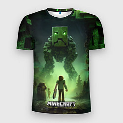 Мужская спорт-футболка Minecraft зеленый монстр с яркими глазами