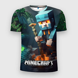 Мужская спорт-футболка Minecraft персонаж у костра