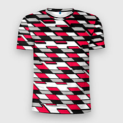 Футболка спортивная мужская Красные четырёхугольники на белом фоне, цвет: 3D-принт