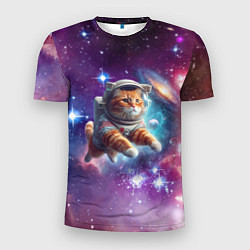 Мужская спорт-футболка Котик смелый космонавт - нейросеть