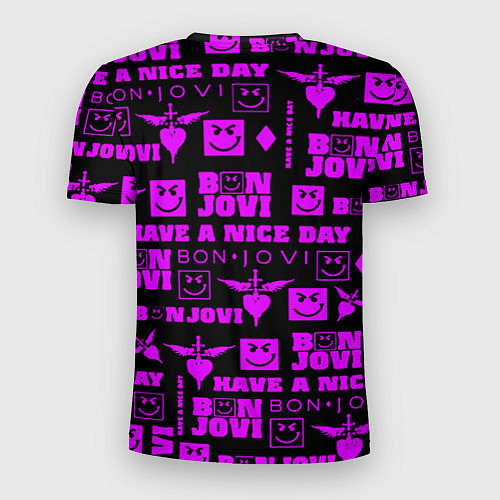 Мужская спорт-футболка Bon Jovi neon pink rock / 3D-принт – фото 2