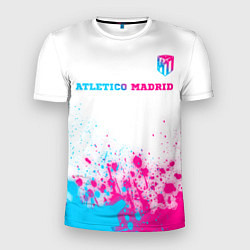 Мужская спорт-футболка Atletico Madrid neon gradient style посередине
