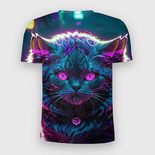 Мужская спорт-футболка Кот киберпанк с розовыми глазами / 3D-принт – фото 2