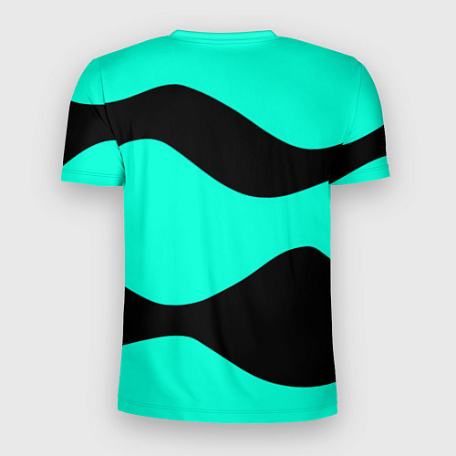 Мужская спорт-футболка Бирюзовый в чёрные волнистые полосы абстракция / 3D-принт – фото 2