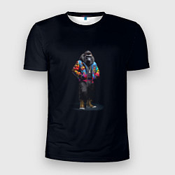 Мужская спорт-футболка Стильная горилла на черном фоне