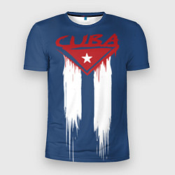 Мужская спорт-футболка Кубинский флаг на синем фоне