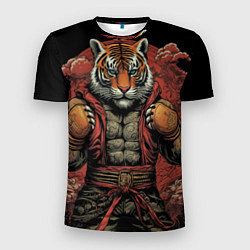 Мужская спорт-футболка Тигр в стойке тайский бокс