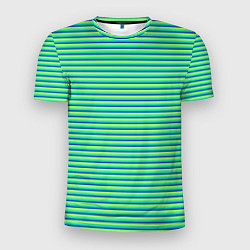 Футболка спортивная мужская Зелёный в синюю полоску, цвет: 3D-принт