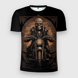 Мужская спорт-футболка Старый скелет едет на старом мотоцикле