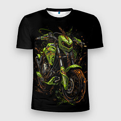 Мужская спорт-футболка Зеленый ретро-мотоцикл