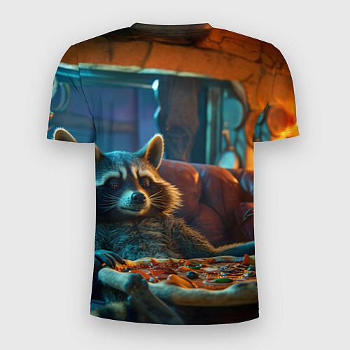 Мужская спорт-футболка Енот с пиццей на диване / 3D-принт – фото 2