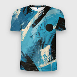 Мужская спорт-футболка Синие белые черные мазки краски