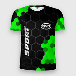 Футболка спортивная мужская BYD green sport hexagon, цвет: 3D-принт