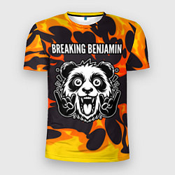 Футболка спортивная мужская Breaking Benjamin рок панда и огонь, цвет: 3D-принт