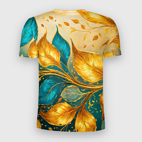 Мужская спорт-футболка Листья абстрактные золото и бирюза / 3D-принт – фото 2