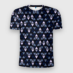 Футболка спортивная мужская Чёрно-синий паттерн треугольники, цвет: 3D-принт