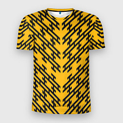 Футболка спортивная мужская Чёрные полосы на жёлтом фоне, цвет: 3D-принт